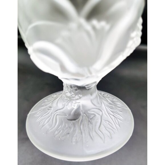 Bud Vase Fenton Satin Glass Lion Head Frosted Clear Crystal Signed Vintage Retro - Picture 9 of 15